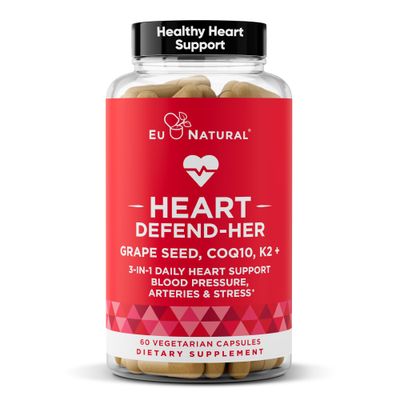 Heart Defend-Her Womens Heart Health Supplements - Advanced 3-in-1 Blend with Grape Seed Extract, Vitamin K2 MK-7, and CoQ10 - Support Blood Pressure, Artery and Bone Strength - 60 Vegetarian Capsules