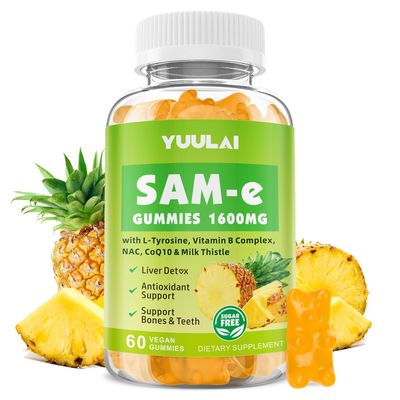 YUULAI SAM-e Gummies, Sugar Free 1600mg SAM e Supplement with L-Tyrosine, Vitamin B Complex &amp; NAC, CoQ10, Pineapple Flavor, 60 Count