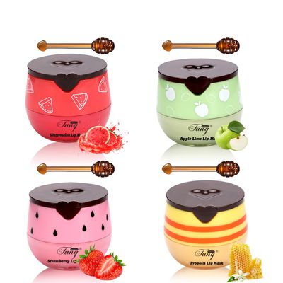 4 Pcs Honey Lip Balm, Bee Lip Balm Honey Pot,Moisturizing Lip Mask Overnight,Hydrate Repair Prevent Dry Cracked Lip Care(HoneyStrawberryWatermelonApple)