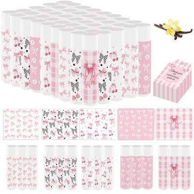 50 Pack Pink Bow Baby Shower Favors Bulk Lip Balm Girls Favors Gifts for Bachelorette Girls Pink Bow Moisturizing Lip Care Pretty lipstick Mother&#39;s Day Birthday Party Supplies Decorations(pink bow)