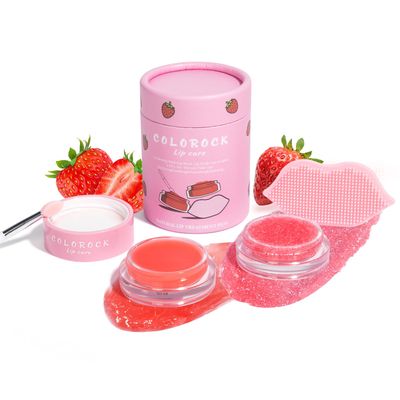 Strawberry Sugar Lip Scrub &amp; Lip Sleeping Mask Set Natural Lip Treatment Duo - 4 IN 1 Gift Set For Exfoliate,Nourish Soothe &amp; Hydrate Dry and Flaky Lips-Natural Overnight Lip Care for Soft,Smooth Lips