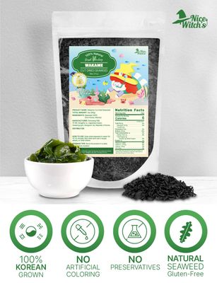 NICE WITCH'S Korean 100 Pure Dried Cut Seaweed 85 g / 3 oz - Baby Seaweed Flakes, Wakame, Miyeok,