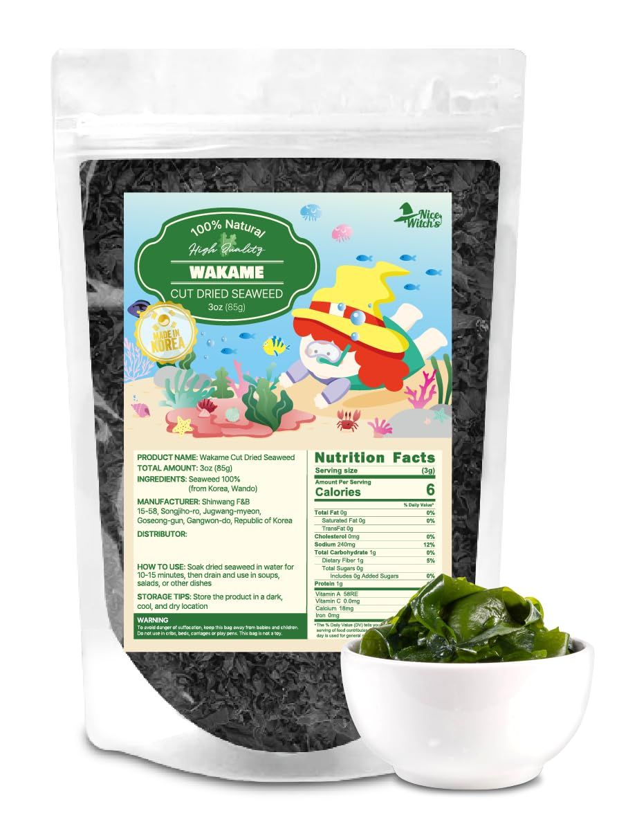 NICE WITCH&#39;S Korean 100 Pure Dried Cut Seaweed 85 g / 3 oz - Baby Seaweed Flakes, Wakame, Miyeok,
