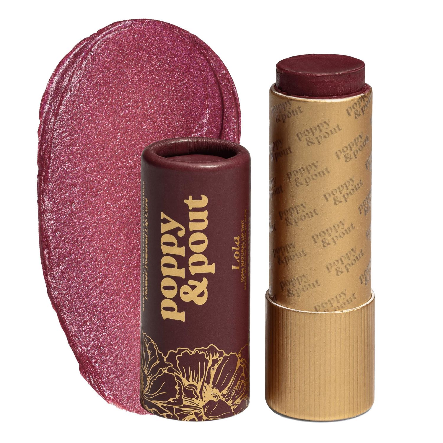 Poppy &amp; Pout All Natural Lip Tint, Cardboard Tube, Hand-Filled, Beeswax, Vitamin E, Coconut Oil, Cruelty Free, All-Natural Shades (Lola)