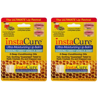 INSTACURE Ultra-Moisturizing Lip Revival Balm. Fast, Soothing Relief &amp; Repair for Cracked, Dry Chapped Lips with Manuka Honey, Hemp Oil &amp; Vitamin E. Cooling Sweet Vanilla Mint (2 Pack)