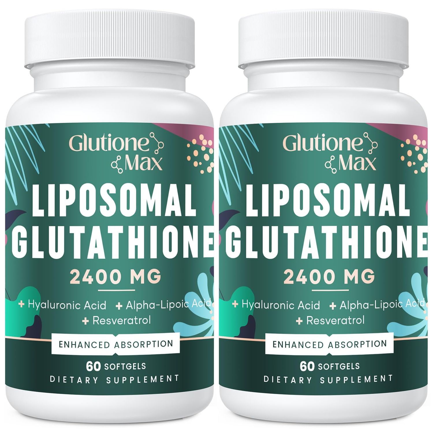 8-in-1 Liposomal Glutathione 2400 MG, High Absorption Antioxidant Formula - with Hyaluronic Acid, Alpha-Lipoic Acid, Resveratrol - Skin, Liver Detox &amp; Immune System, 120 Softgels