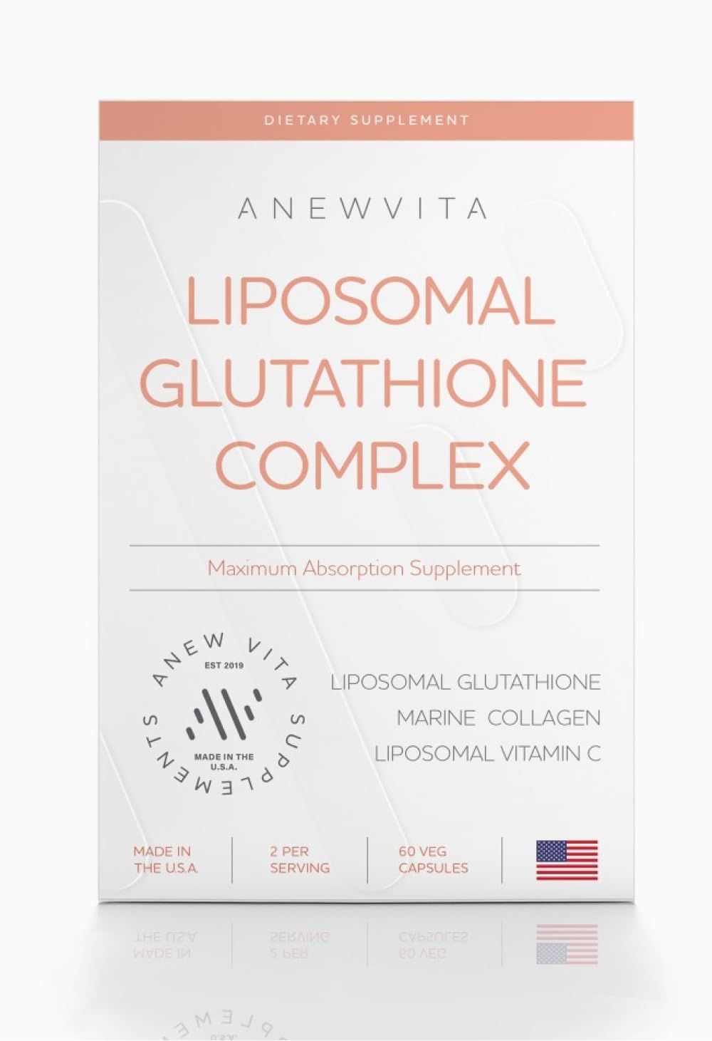 Anew Vita Liposomal Glutathione Supplement with Marine Collagen and Vitamin C - Premium Skin Care Supplement - Enhanced Absorption Formula for Radiant Skin, Detox &amp; Antioxidant Support - 60 Capsules