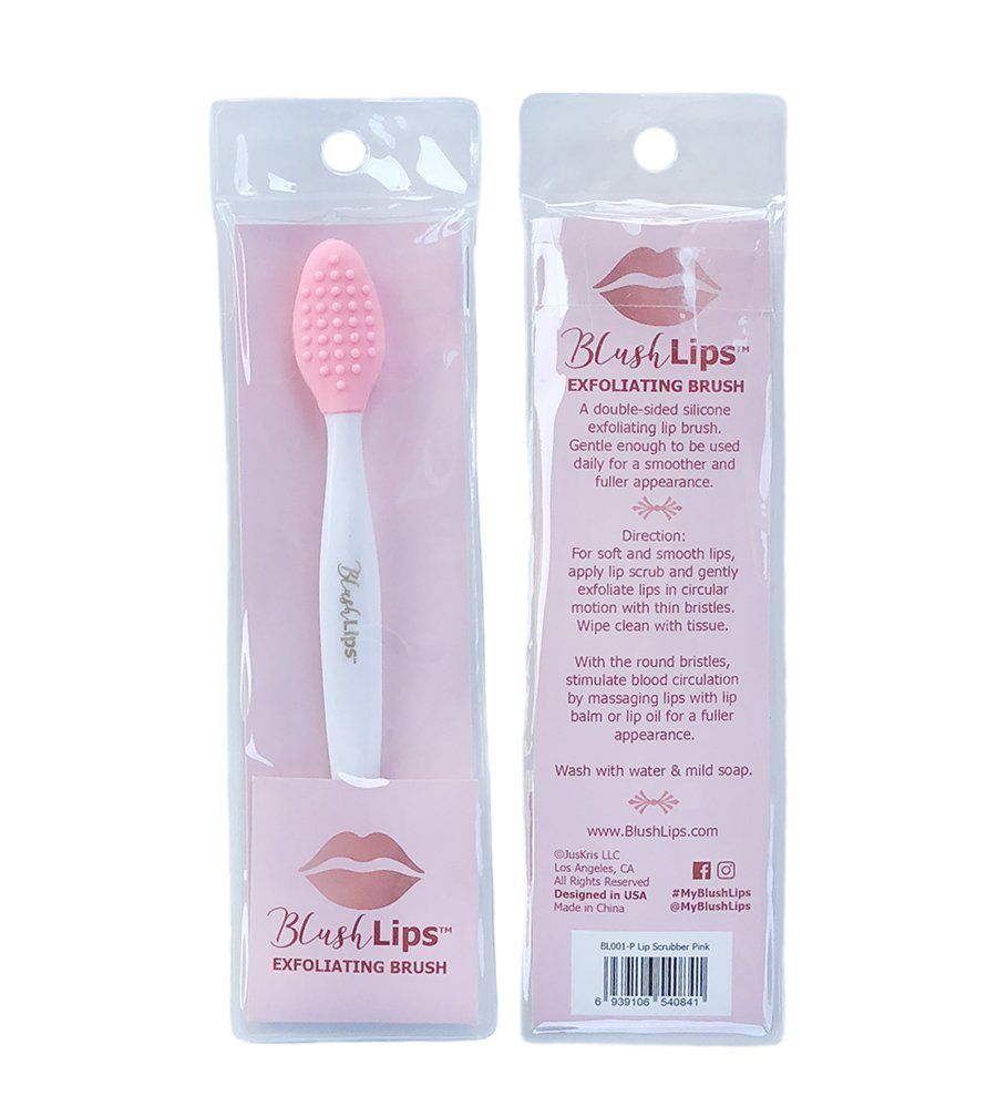 BlushLips A Double-Sided Silicone Exfoliating Soft Lip Brush Applicator Wand Tool For Plump Smoother Fuller Lip Appearance (Pink)