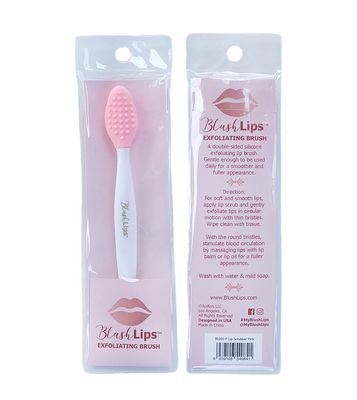 BlushLips A Double-Sided Silicone Exfoliating Soft Lip Brush Applicator Wand Tool For Plump Smoother Fuller Lip Appearance (Pink)