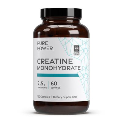 Dr. Mercola Pure Power Creatine Monohydrate, 60 Servings (120 Capsules) 2.5g Per Serving, Dietary Supplement, Strength and Energy, Non-GMO, NSF Certified for Sport