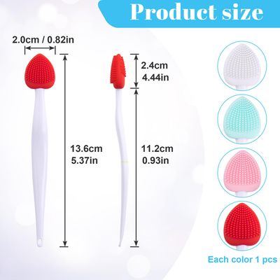 Winsyison 4pcs Silicone Lip Scrub Brush, Double-Sided Lip Exfoliator Brush for Dark Lips, Heart Shape Lip Scrubber Tool for Removing Dead Skin- Pink & Green & Red & White
