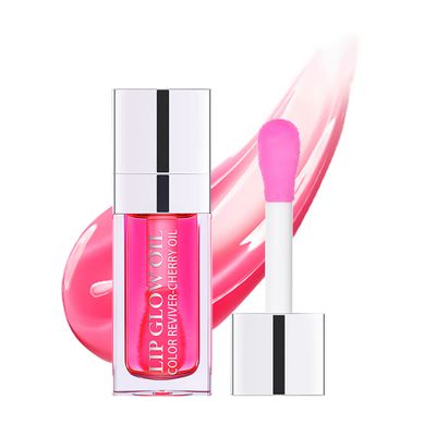 Plumping Lip Oil,Hydrating and Tinted Lip Balm,Nourishing Glow Oil for Lip Care, Transparent Non-sticky Big Brush Head Glitter Shine Primer Lip Tint(Raspberry)