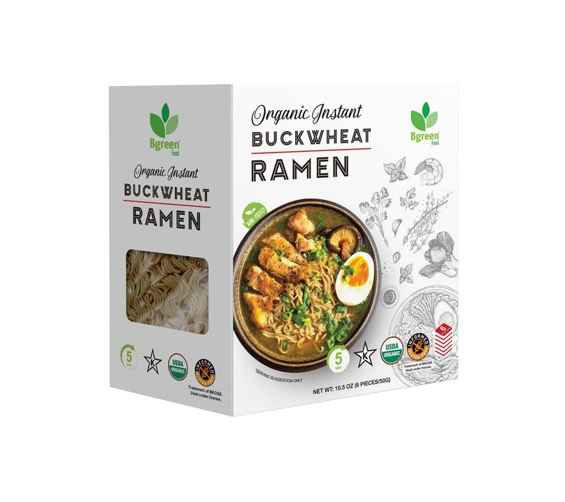 Big Green Organic Food - Organic Instant Buckwheat Ramen, USDA Organic, Add Directly to Broth, Ready to Eat Meals, Air-Dried, Non-Fried (1 Box)