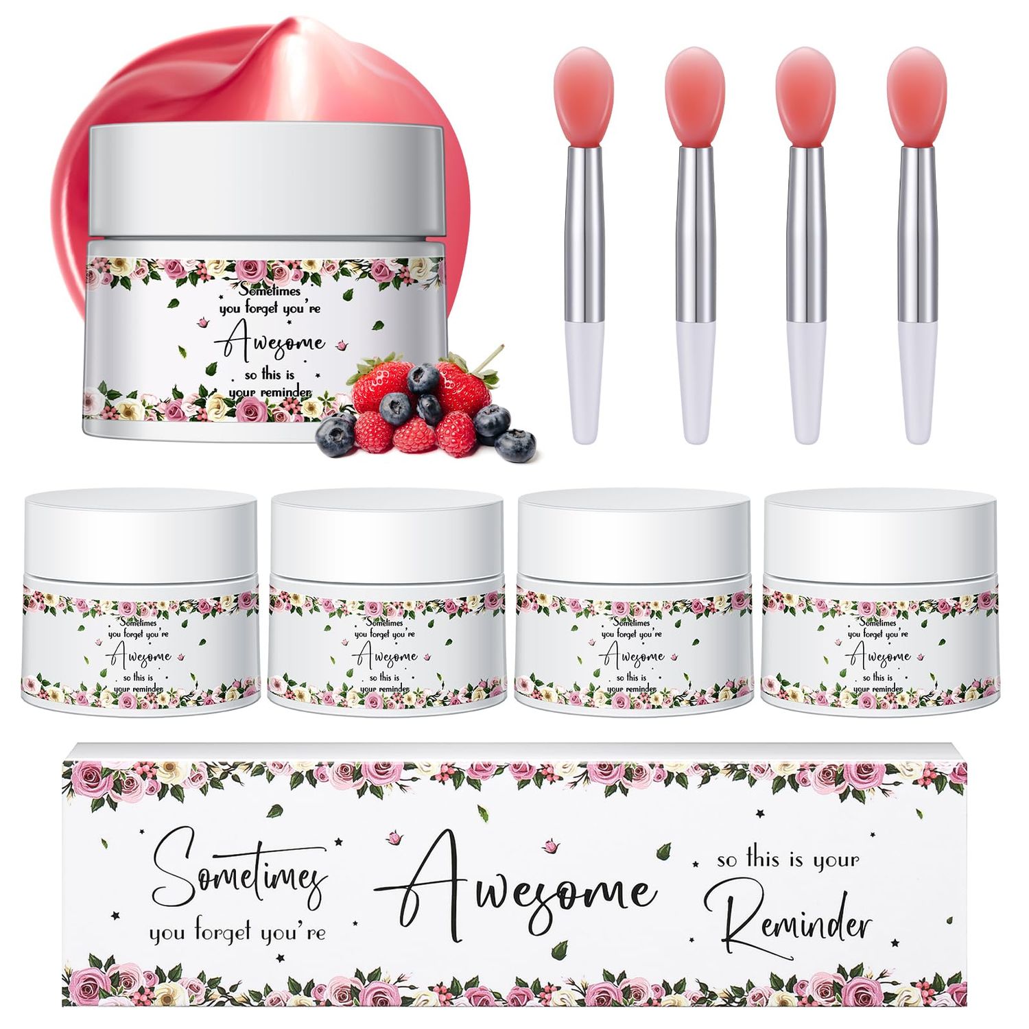 Linyuthia 4 Pcs Employees Appreciation Gifts Lip Sleeping Mask Set Appreciation Gifts for Coworkers Lip Mask Overnight Inspirational Lips Balm Deep Hydrating for Employees Staffs Teachers Coworkers