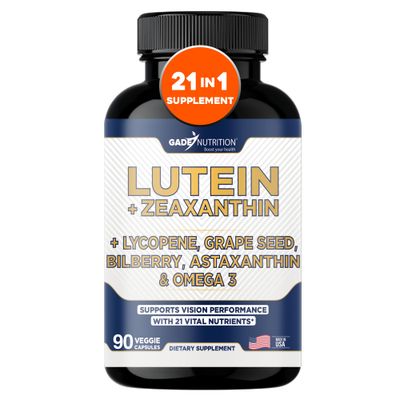 Gade Nutrition Lutein and Zeaxanthin Supplements | Astaxanthin, Omega 3, Resveratrol, Bilberry, Lycopene, Quercetin, Ginkgo Biloba, Vitamin D - Eye Health Vitamins, Eye Support, Health Vision Formula