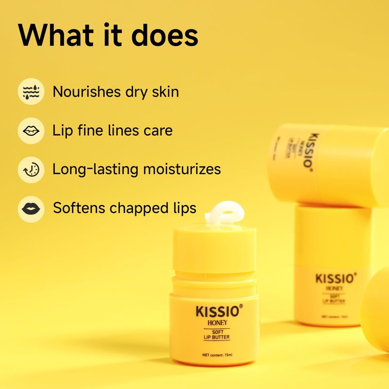 KISSIO Honey Lip Butter Set,Lip Balm with 1000 ppm Propolis Extract,Ceramide AP and Phytosphingosine,Long-lasting Moisture and Nourishe Lips,Lip Lines Care