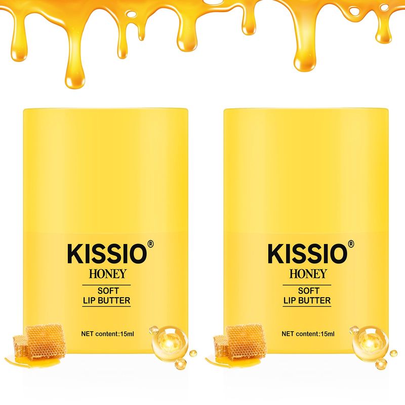 KISSIO Honey Lip Butter Set,Lip Balm with 1000 ppm Propolis Extract,Ceramide AP and Phytosphingosine,Long-lasting Moisture and Nourishe Lips,Lip Lines Care