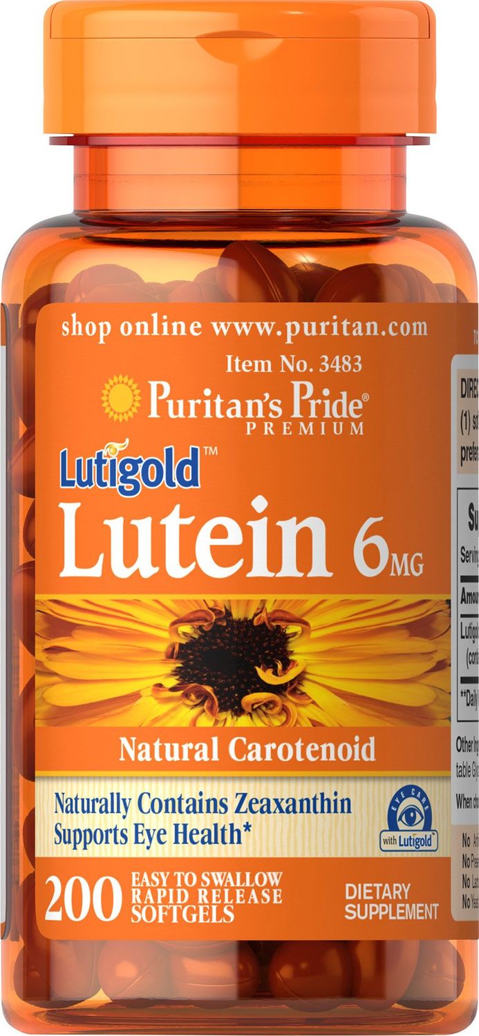 Puritan&#39;s Pride Premium Lutigold Lutein Carotenoid 6mg with Zeaxanthin for Men and Women, Dietary Supplement for Eye Health Support, 200 Rapid Release Softgels