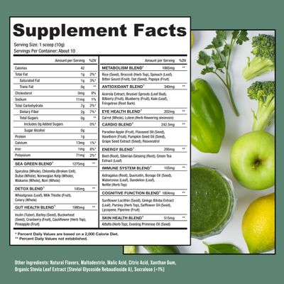 Super Greens Powder with 50 Superfoods - Daily Green Juice for The Whole Family - Delicious Green Powder Drink Mix - White Peach Flavor - 10 Servings