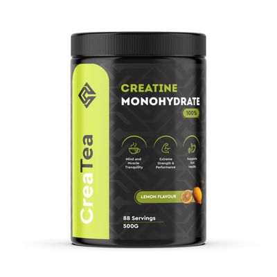 CreaTea - 100 Creatine Monohydrate Powder - Lemon Flavor, 500g - Vegan, Boosts Muscle Gain, Strength &amp; Performance - Tea Experience