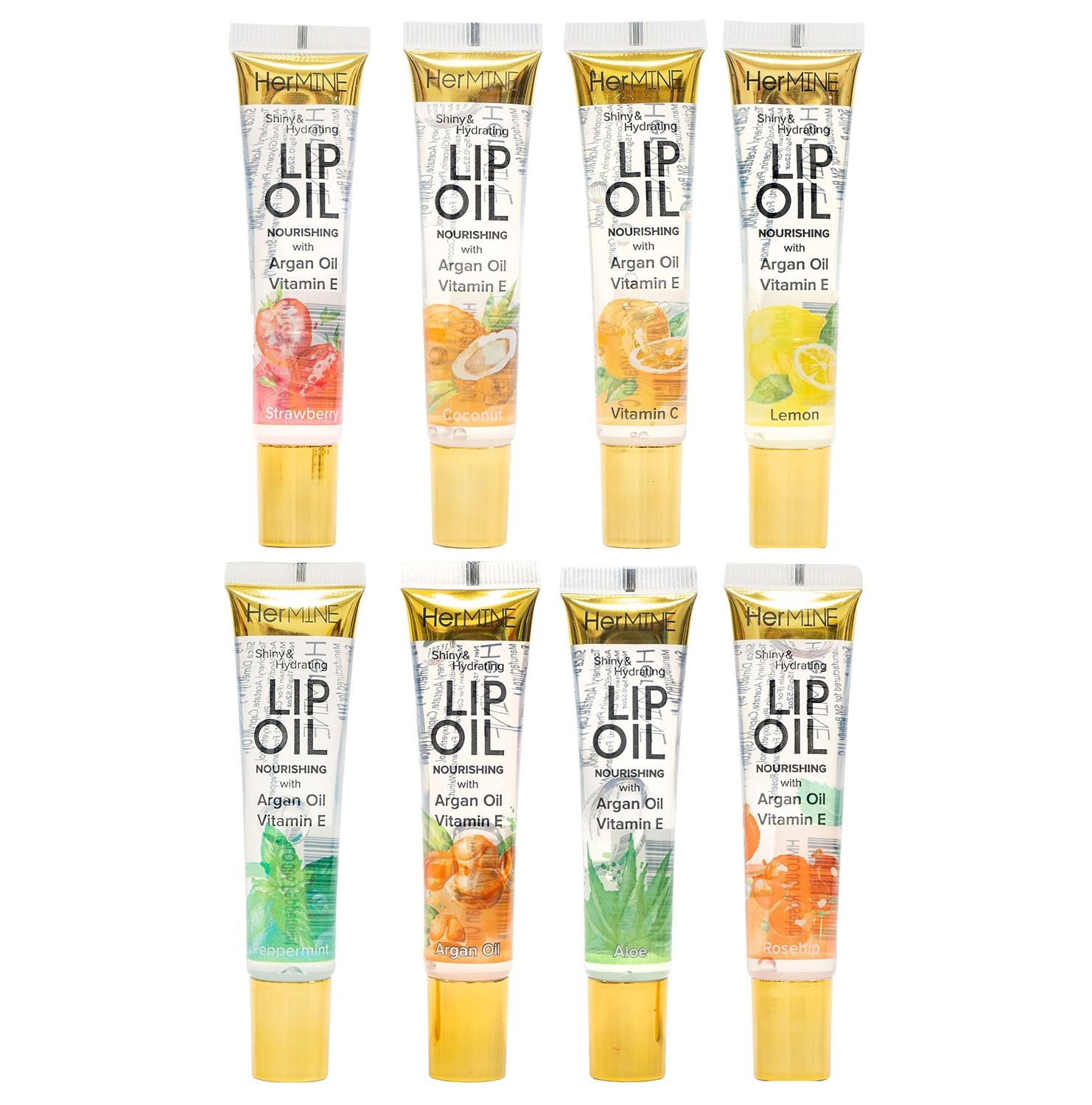 HerMINE Hydrating Lip Oil with Argan oil &amp; Vitamin E Clear Long Lasting Nourishing Lip Oils Moisturizing Gel Multi-Packs Softening Clear Oil