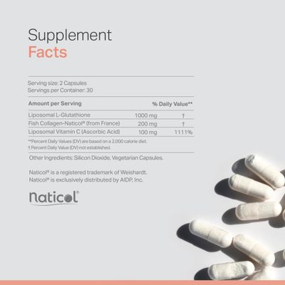Anew Vita Liposomal Glutathione Supplement with Marine Collagen and Vitamin C - Premium Skin Care Supplement - Enhanced Absorption Formula for Radiant Skin, Detox &amp; Antioxidant Support - 60 Capsules
