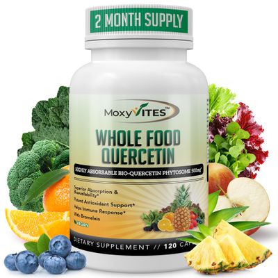 MoxyVites Quercetin with Bromelain 500mg Supplement - Bioactive Phytosome Complex, Pure Organic Whole Food Seasonal Support, Antioxidant, 20X Absorption &amp; Bioavailability-120 Caps
