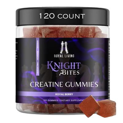 Royal Living Knight Bites Sugar Free Creatine Monohydrate Gummies 5g for Men &amp; Women, Chewables Creatine Monohydrate for Muscle Growth &amp; Recovery, Vegan, Mixberry Flavor, 120 Count
