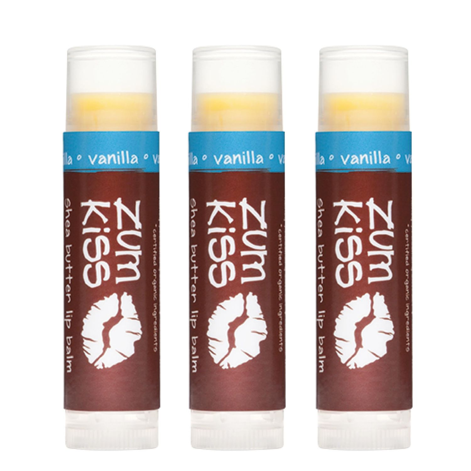 Zum Indigo Wild Kiss Stick - Natural Lip Balm with Organic Beeswax, Sunflower Oil &amp; Vitamin E - Flavored, Hydrating Lip Moisturizer - Vanilla (3 Pack)