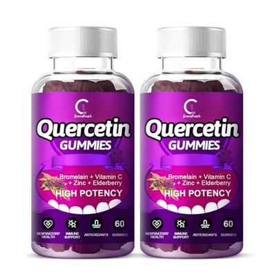 Quercetin Gummies - Quercetin with Bromelain, Vitamin C, Zinc &amp; Elderberry, Extra Strength Immune System Booster, Lung Support Supplement for Adults Kids - 60 Quercetin Gummies (2 Pack)