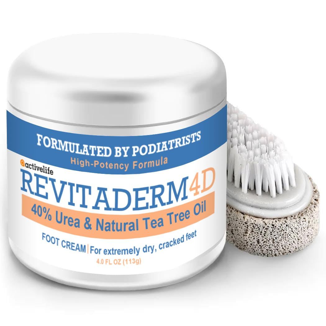 activelife - Revitaderm 4D Urea Cream 40 Percent for Feet Maximum Strength, for Dry Hands, Elbows and Knees, Callus Remover for Feet, Free Pumice Stone, 4oz, 1 Pack