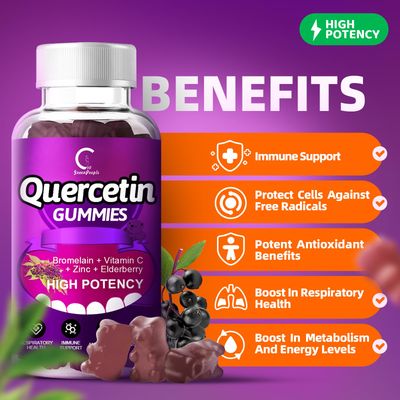 Quercetin Gummies - Quercetin with Bromelain, Vitamin C, Zinc &amp; Elderberry, Extra Strength Immune System Booster, Lung Support Supplement for Adults Kids - 60 Quercetin Gummies (2 Pack)