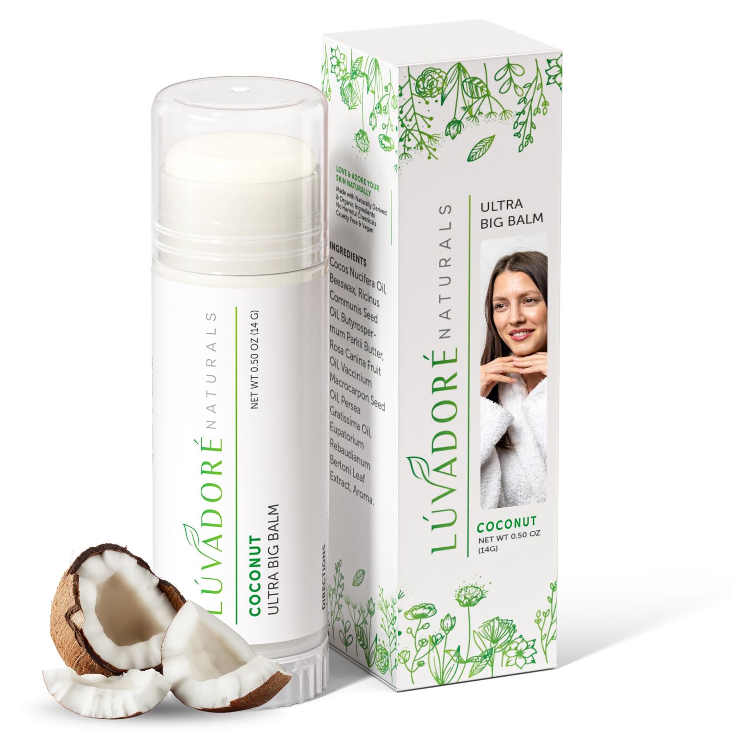 Ultra Big Lip Balm Stick Coconut- Natural Waterproof Lip Moisturizer for Dry, Chapped Lips - Nourishing and Hydrating Formula - Enriched with Coconut Oil, Beeswax, Shea Butter