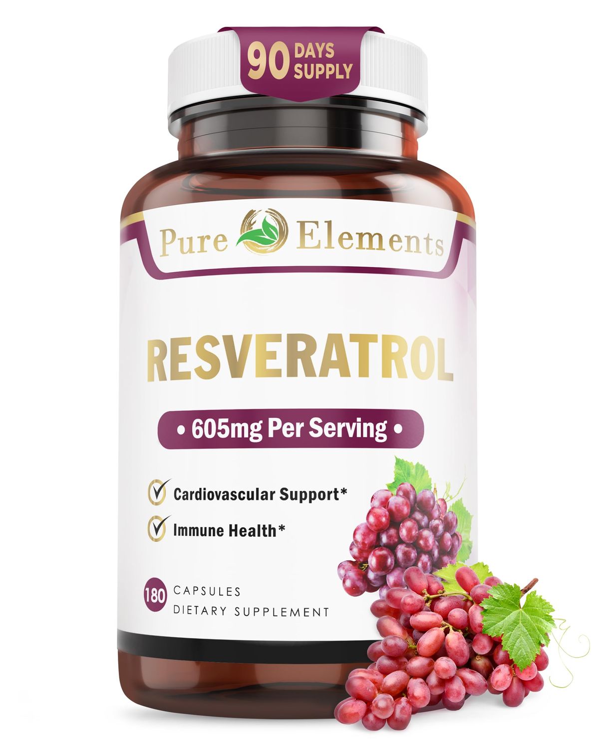 Pure Organic Elements Resveratrol 1450mg Extra Strength Formula to Promote Better Skin and Immunity with Green Tea Extract,Grape Seed Extract,Red Wine Extract and Others 90 Days Supply