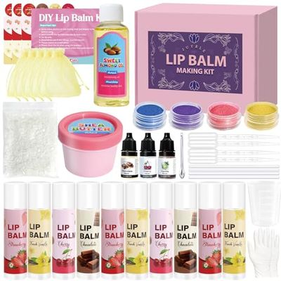 JUYRLE Lip Balm Making Kit - DIY Lip Gloss Kit with Natural Beeswax, Containers, Gifts for Adults &amp; Kids