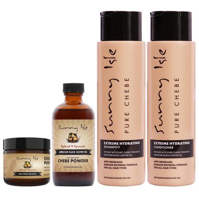 Sunny Isle Jamaican Black Castor Oil Infused with African Chebe Powder 4oz, Pure Chebe JBCO Butter 2oz, Extreme Hydrating Shampoo &amp; Conditioner 12oz Bundle | Longer, Stronger Hair