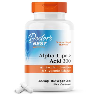 Doctor&#39;s Best Alpha-Lipoic Acid 300, Supports Antioxidant Function &amp; Glycemic Balances, Non-GMO, Gluten Free, Vegan, Soy Free, 300 mg, 180 Veggie Caps