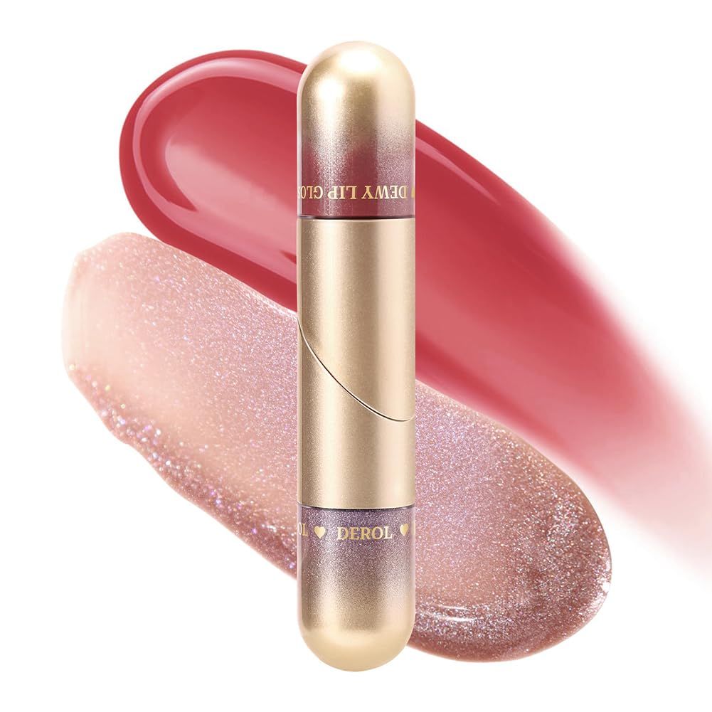 Adurello Dual Ended Liquid Lipstick with Shinny Glitter Lip Gloss Moisturizing Plumping Tinted Lipgloss for Shimmer Lip Makeup (06)