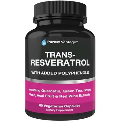 Resveratrol Supplement - Potent 1400mg Formula with Trans Resveratrol, Quercetin, Grape Seed, Green Tea, Acai and Red Wine Extract - 60 Veggie Capsules