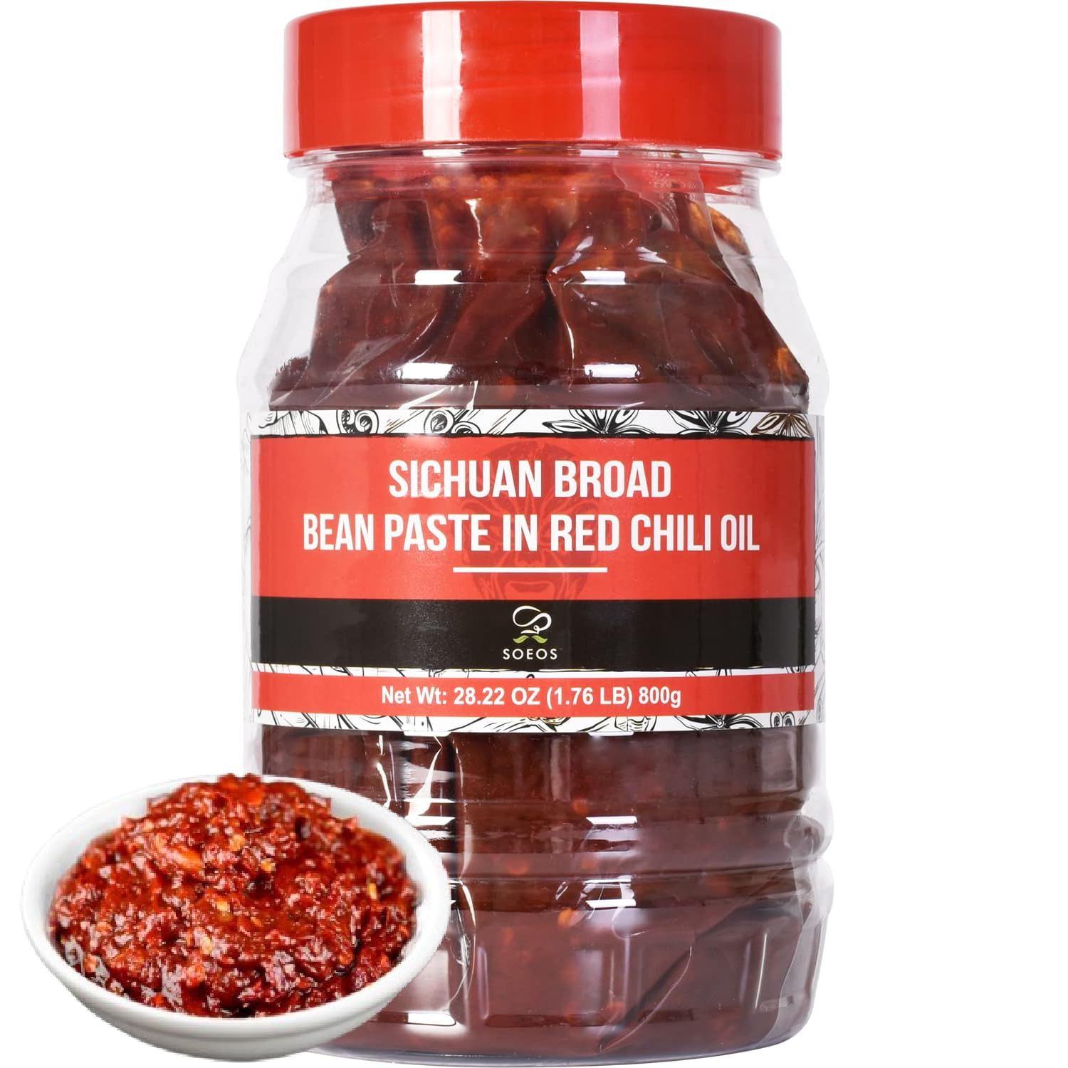 Soeos Sichuan Broad Bean Paste with Chili Oil 28.22oz (800g), Hongyou Doubanjiang, Pixian Doubanjiang Chili Paste, Ingredient for Sichuan Cuisine, Fermented Bean Paste, Red Bean Paste, Chili Paste.