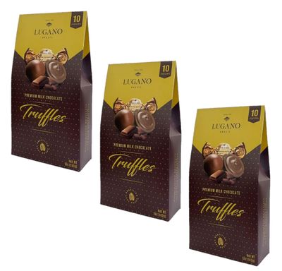 Lugano Premium Milk Chocolate Truffles - Pack of 3 - Delicious and Decadent Chocolate - Perfect for Sharing with Friends and Family - 10 Truffles Per Box