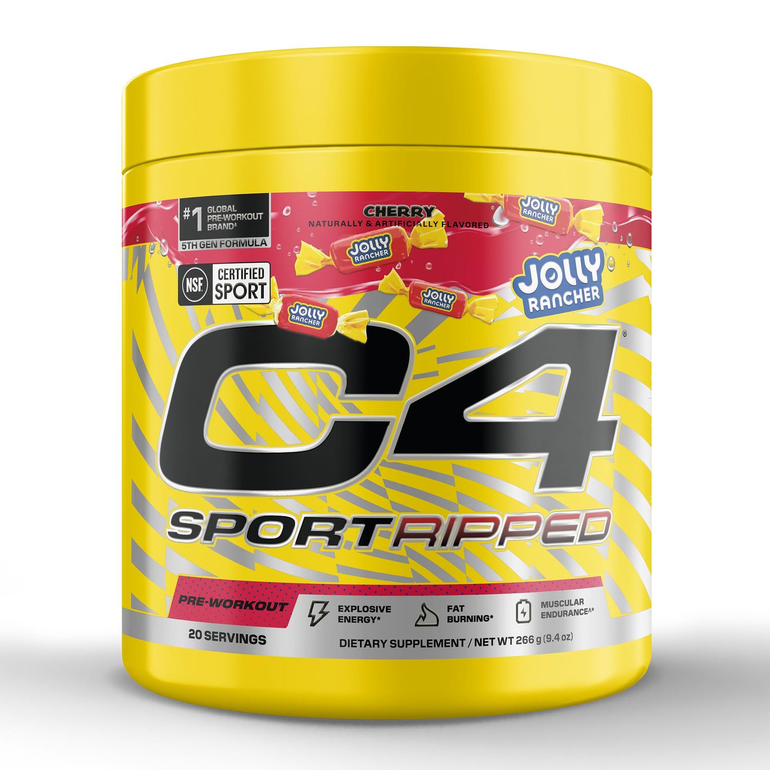 Cellucor C4 Sport Ripped Pre Workout Powder - Jolly Rancher Cherry - NSF Certified for Sport - Elite Hydration - 200mg Caffeine Creatine Beta-Alanine - Electrolytes and Energy - 20 Servings
