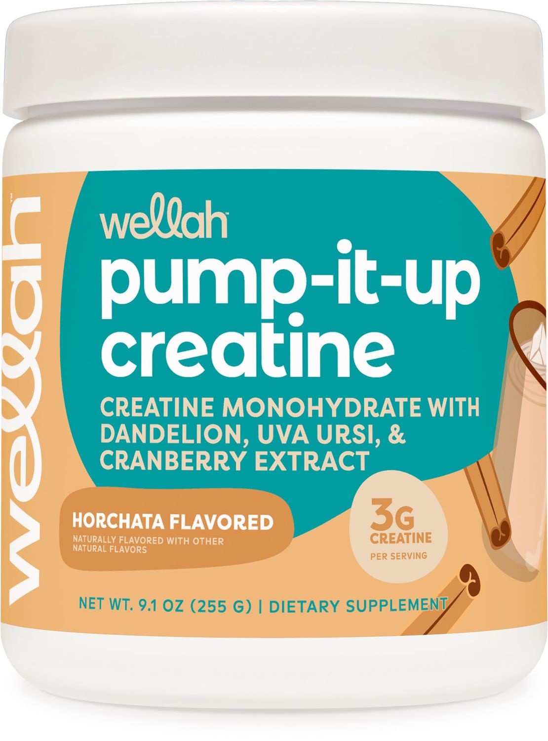 Wellah Pump-It-Up Creatine Horchata Flavored (50 Servings) - Creatine Monohydrate with Dandelion, Uva Ursi, &amp; Cranberry Extract