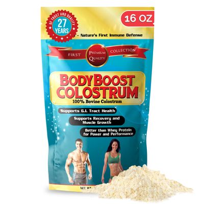 BodyBoost Whole Colostrum, 100 Bovine Colostrum Powder, Immune Booster with Immunoglobulin &amp; Lactoferrin, Grass Fed Colostrum for Gut Health, 16 oz
