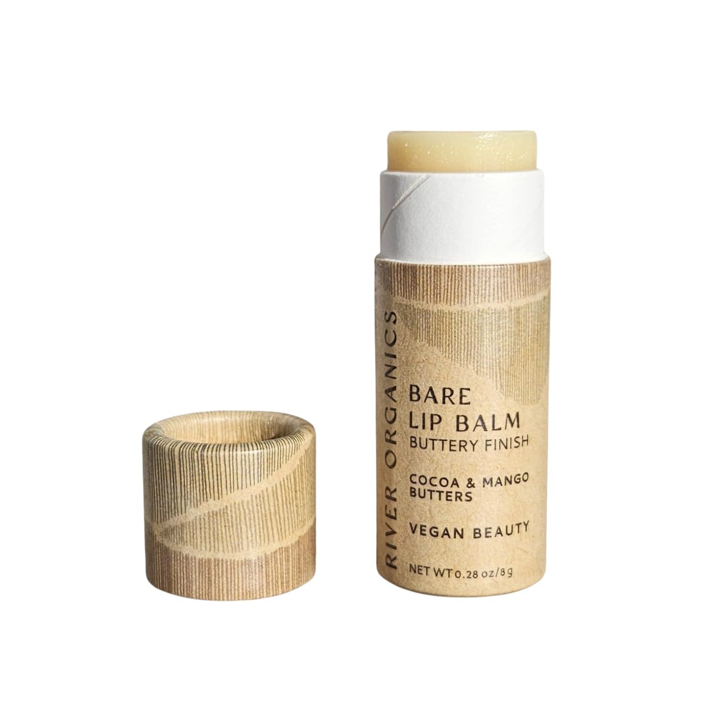 Nourishing Organic and Vegan Bare Lip Balm, 0.28 OZ, by River Organics, no added scent, color or toxic ingredients. Natural Lip Care for severely chapped lips.