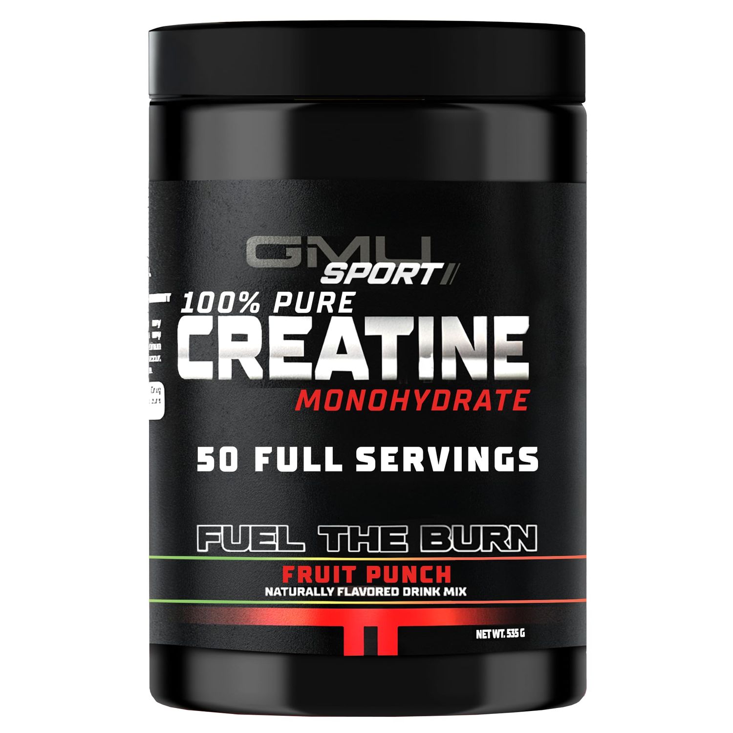 GMU SPORT Creatine Monohydrate Flavored Drink Powder - Fruit Punch. 50 Servings (7.7g per). Build Lean Muscle with Creatine!