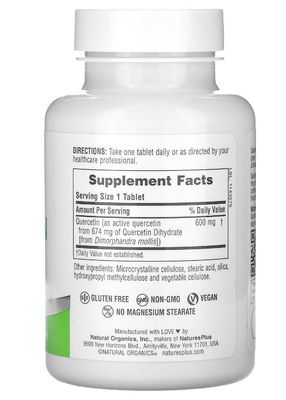 Natures Plus PRO Quercetin 600 mg - 60 Tablets - Non-GMO, Vegan &amp; Gluten Free - 60 Servings