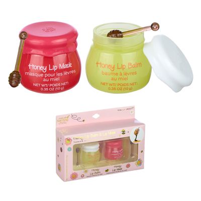 2pc Honey Lip Balm &amp; Lip Mask Set -Simply Sweet Real Honey Jar w/Dipper Applicator Sticks | Safe and Non-Toxic Lip Gloss Gift Set For Girls