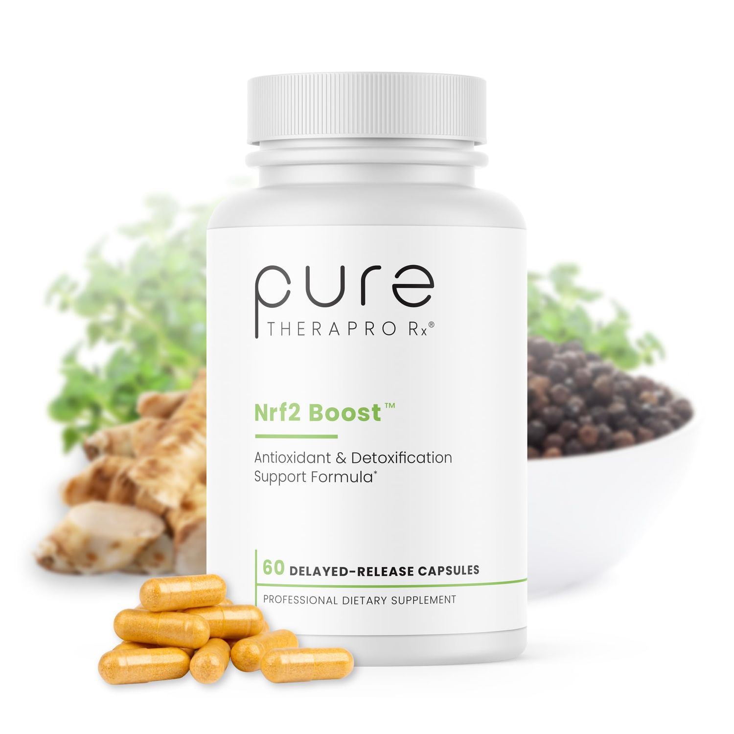 Pure TheraPro Rx Nrf2 Boost - NRF-2 Activator with Patented Sulforaphane, Curcumin, Green Tea &amp; Trans-Pterostilbene | Antioxidant Supplement to Reduce Oxidative Stress, Made in USA (60 Vegan Capsules)