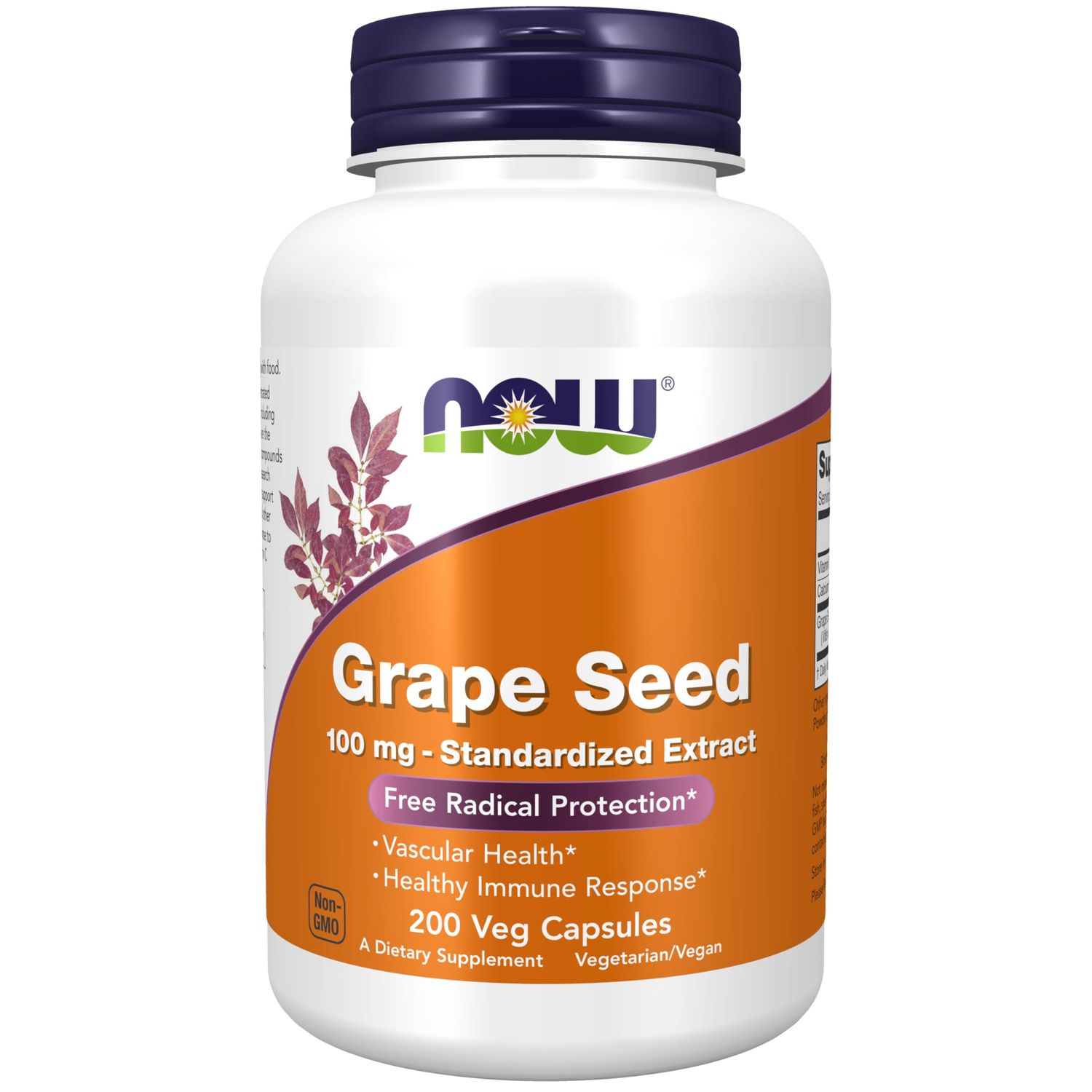 NOW Foods Supplements, Grape Seed 100 mg - Standardized Extract, Highly Concentrated Extract with a Minimum of 90 Polyphenols, with Vitamin C, 200 Veg Capsules